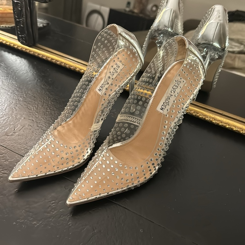 Steve Madden VALA-R Heel Clear Pumps Heels Crystal Rhinestone 7.5